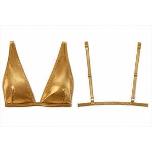 Out From Under Urban Outfitters Metallic Gold Triangle Bikini Top M Deep V Swim